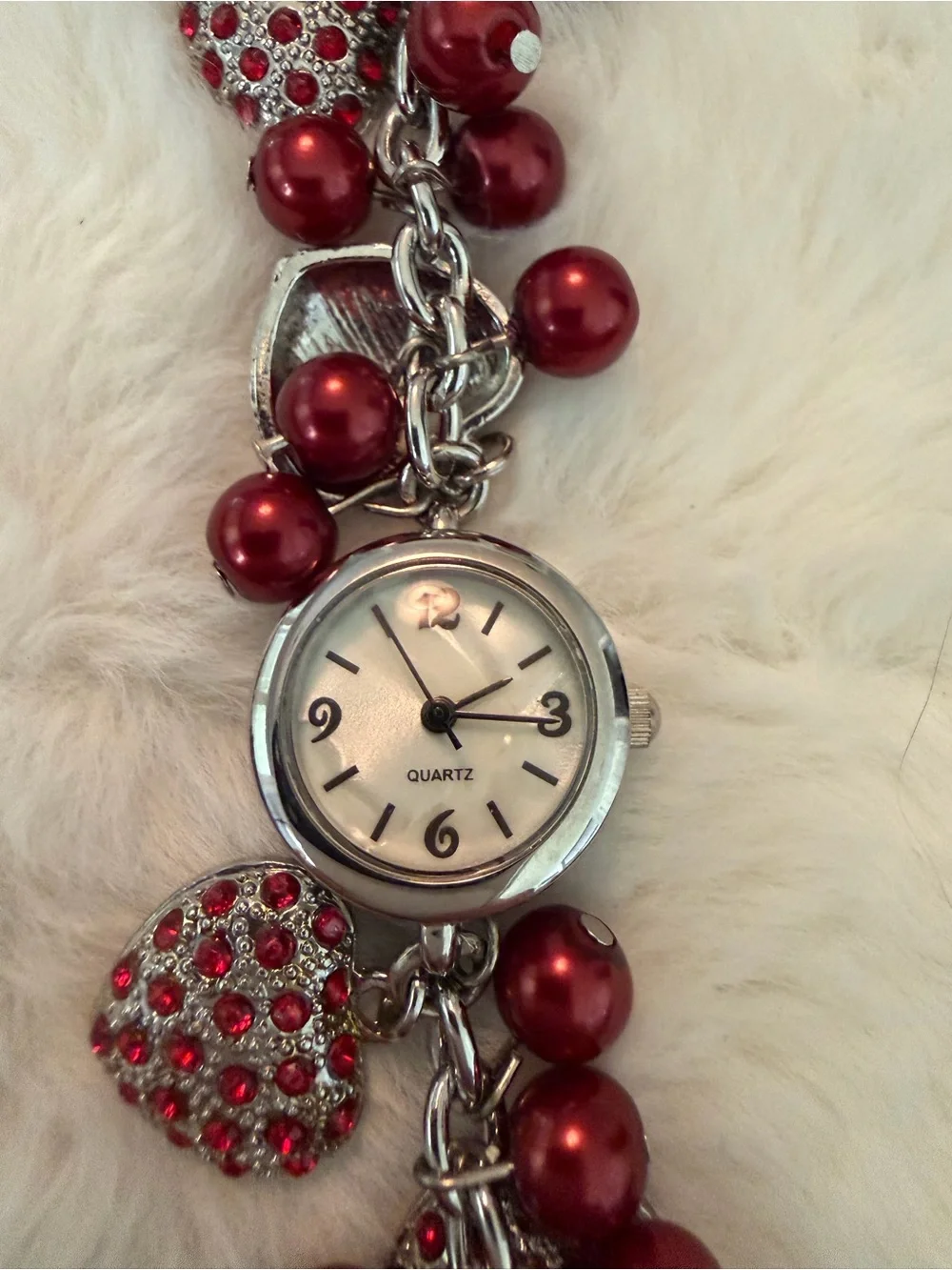 Red Heart Charm Bracelet Watch - Women's Fashion Accessory